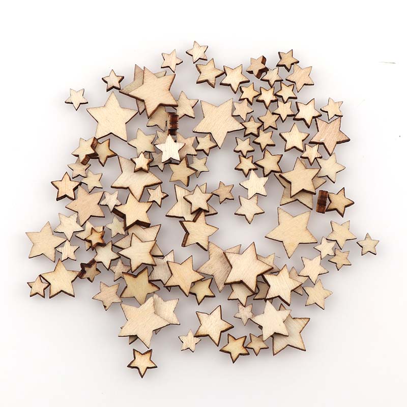 Embellishments For Scrapbooking - 100Pcs DIY Size mixing Pentagram wood